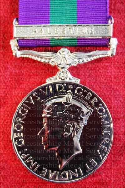 Worcestershire Medal Service: GSM with clasp Palestine