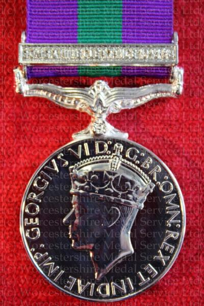 Worcestershire Medal Service: GSM with clasp Bomb & Mineclearance 1945-56