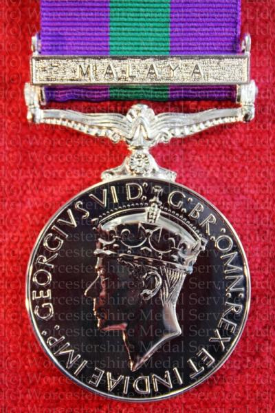 Worcestershire Medal Service: GSM with clasp Malaya GVI