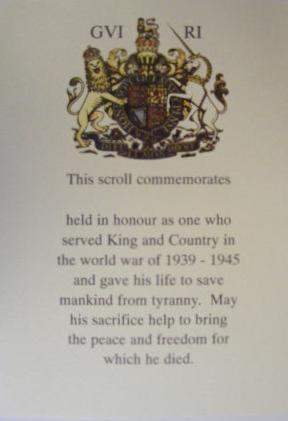 Worcestershire Medal Service: Memorial Scroll WWII