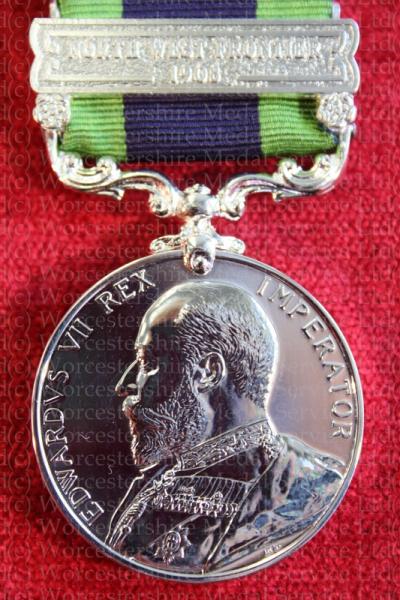 Worcestershire Medal Service: IGSM 1908-35 with clasp North West Frontier 1908