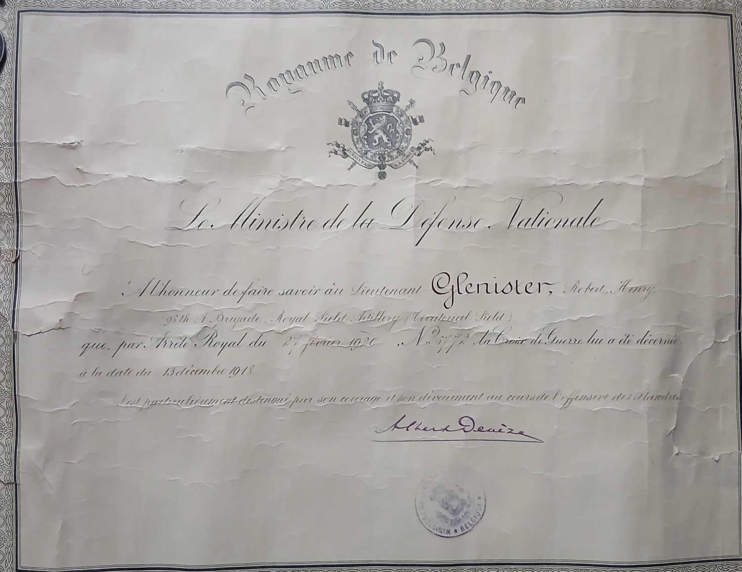 WWI pair Belg CdG - Glenister - RA