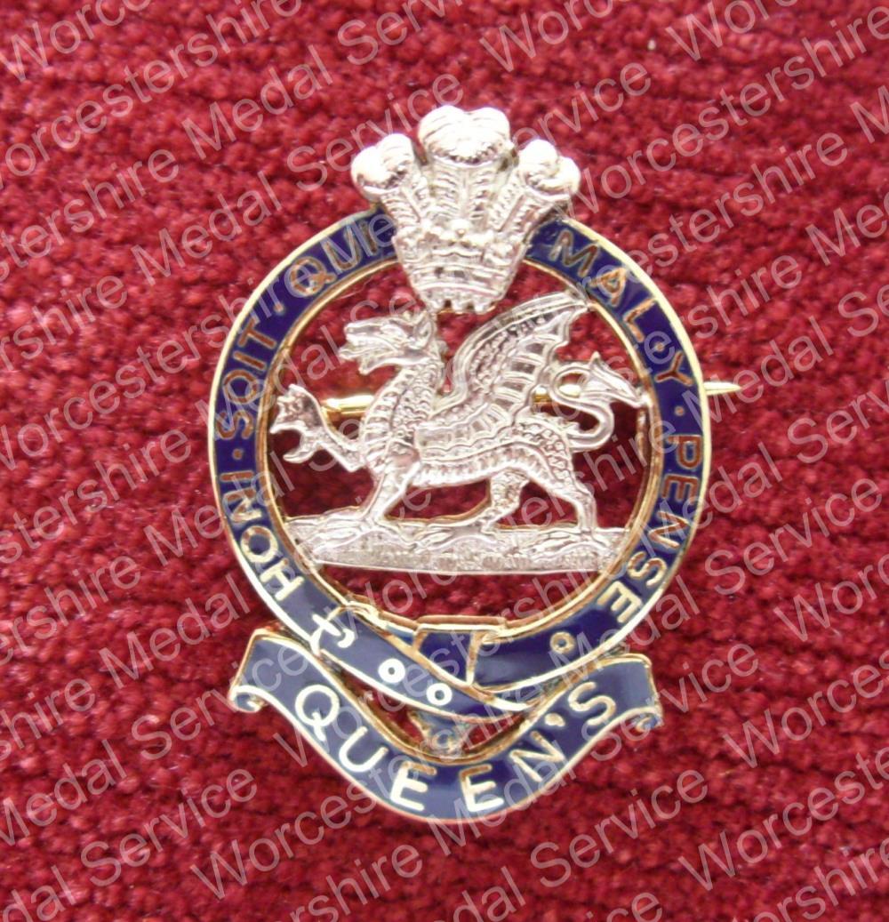 Worcestershire Medal Service: Hand Finished Sterling Silver & Enamel Brooch Queen's Regt